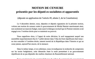 Rejet de la motion de censure déposée par le groupe Socialistes et Apparentés en vertu de l’article 49 alinéa 2 de la Constitution 