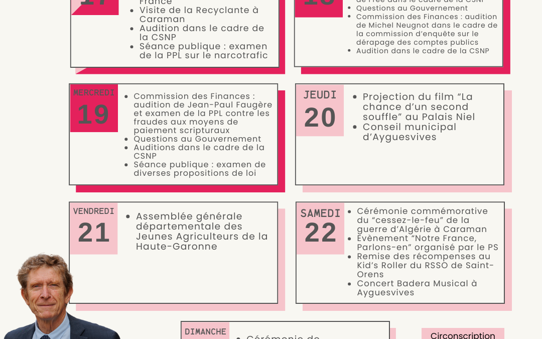 Agenda du 17 au 23 mars 2025