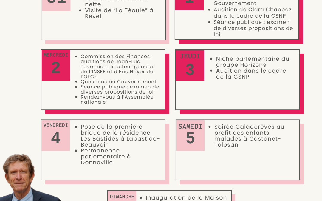Agenda du 31 mars au 6 avril 2025