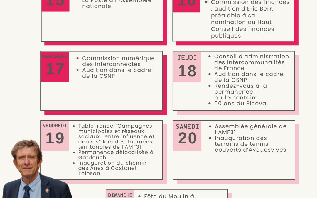 Agenda du 15 au 21 septembre 2025