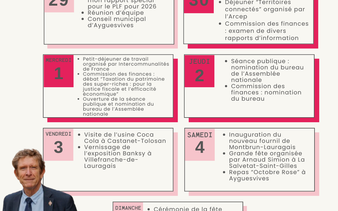 Agenda du 29 septembre au 5 octobre 2025