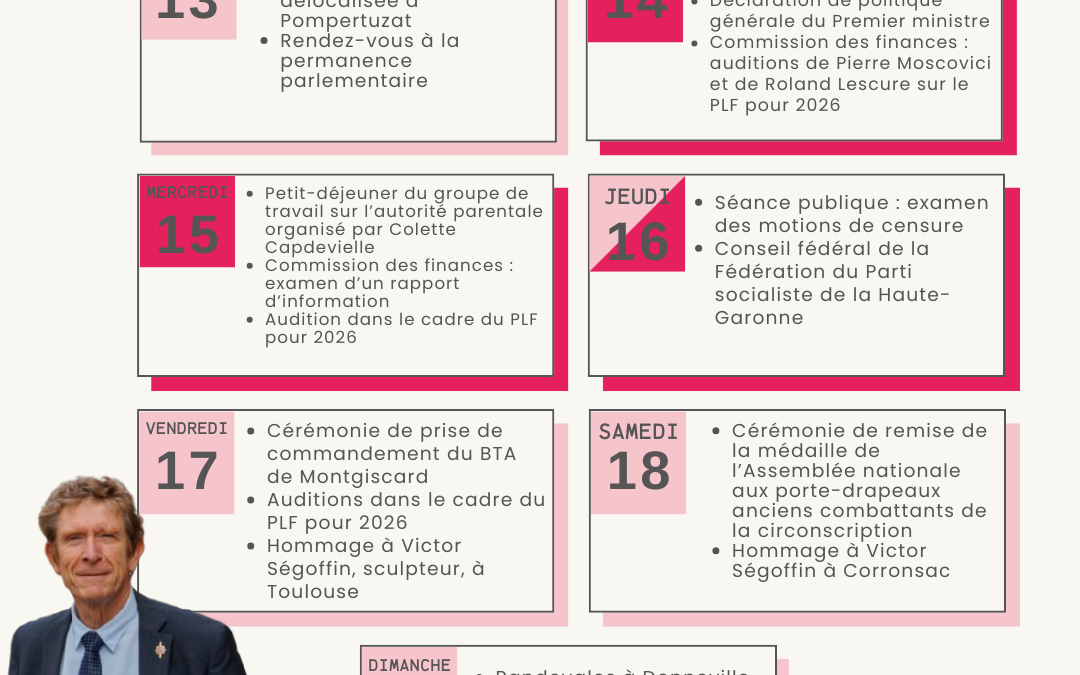 Agenda du 13 au 19 octobre 2025