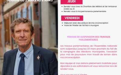 Agenda du député pour la suspension de mars 2026
