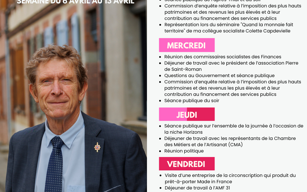 Agenda du 6 avril au 13 avril