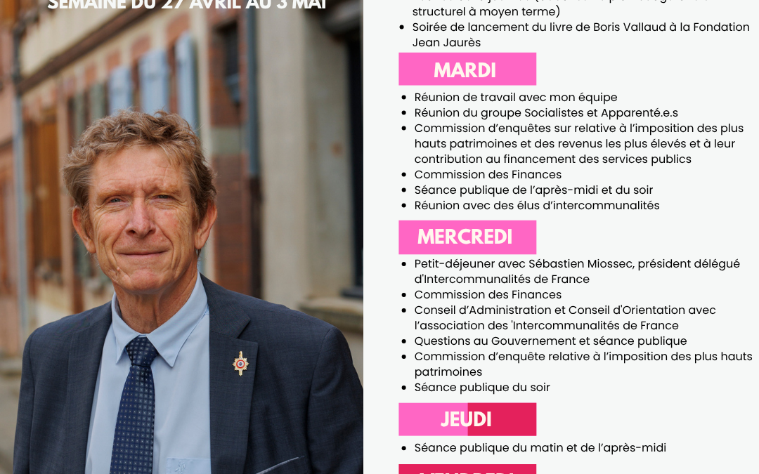 Agenda du 27 avril au 3 mai